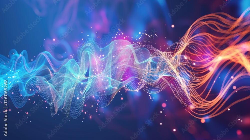 Poster vibrant abstract brainwave patterns illustrating neural stimulation and growth