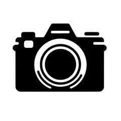 Camera Icon: A minimalist and bold black camera icon with a lens, shutter button, and other details. This vector graphic is ideal for representing photography, media, technology, and more.