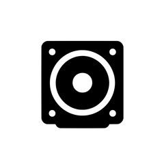 Subwoofer Icon: A simple yet powerful icon depicting a square subwoofer speaker, ideal for audio, music, and technology related projects. 