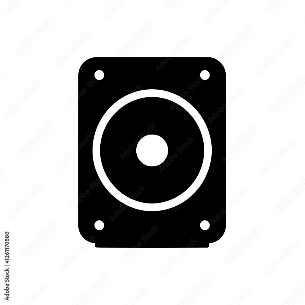 Aufkleber subwoofer icon: a simple yet striking icon depicting a subwoofer speaker, ideal for audio-related pr