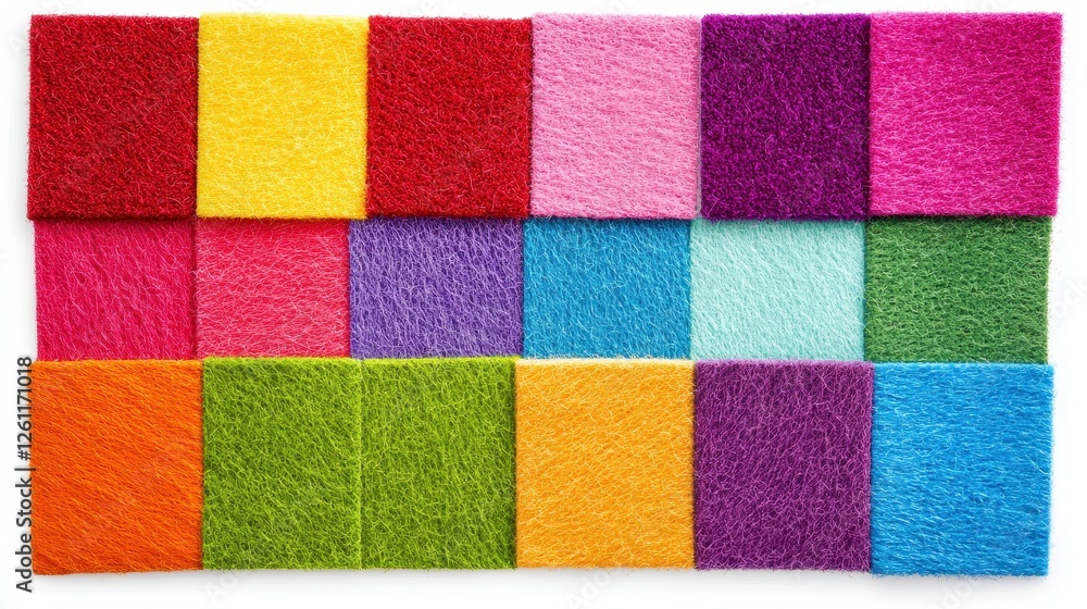 Poster colorful felt squares displayed in a grid pattern for craft projects