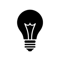 Illumination Icon: A bold, black silhouette of a classic light bulb, symbolizing innovation, inspiration, and new ideas. Perfect for presentations, websites, and design projects. 