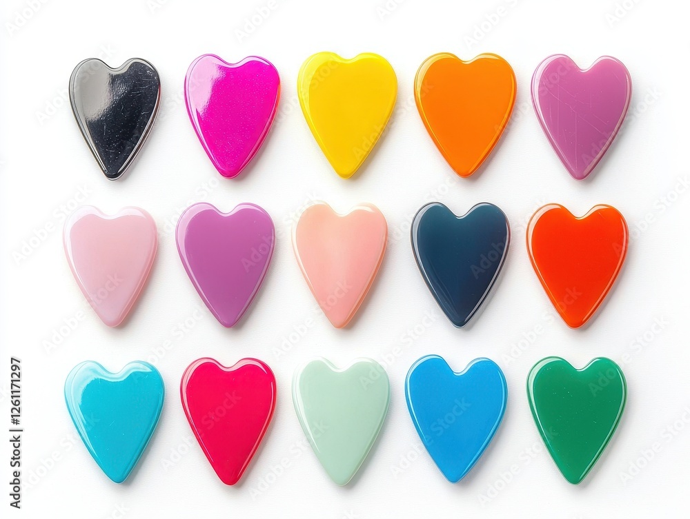 Poster colorful heart-shaped objects arranged in a stylish pattern design