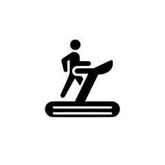 Treadmill Workout Icon: A minimalist silhouette of a person walking on a treadmill, symbolizing fitness, cardio, exercise, and healthy lifestyle. It's a clean and simple graphic, perfect for websites.