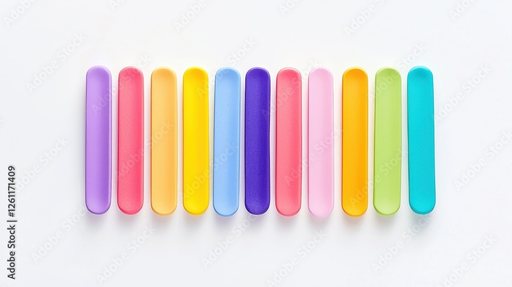 Poster colorful sticks arranged in a linear pattern on a white background