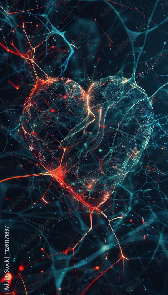 Poster emotional intelligence concept with neural pathways forming heart-shaped patterns