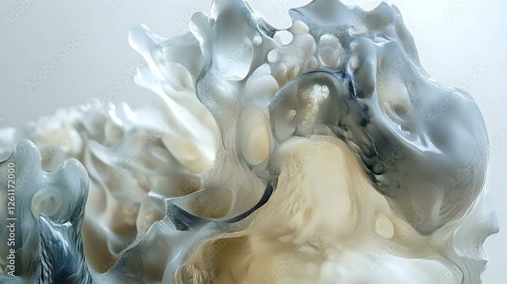 Poster ethereal fluid art in soft beige and gray tones creates organic flowing shapes with delicate swirls 