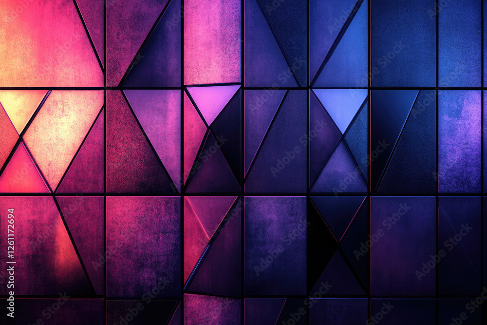 Poster abstract geometric pattern with vibrant pink and blue hues, creating a visually stunning textured wa