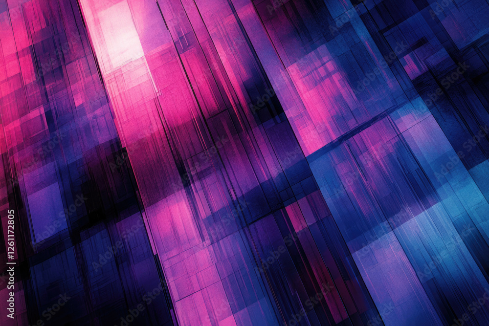 Poster Abstract digital art with overlapping pink and purple rectangles, creating a dynamic, modern design.