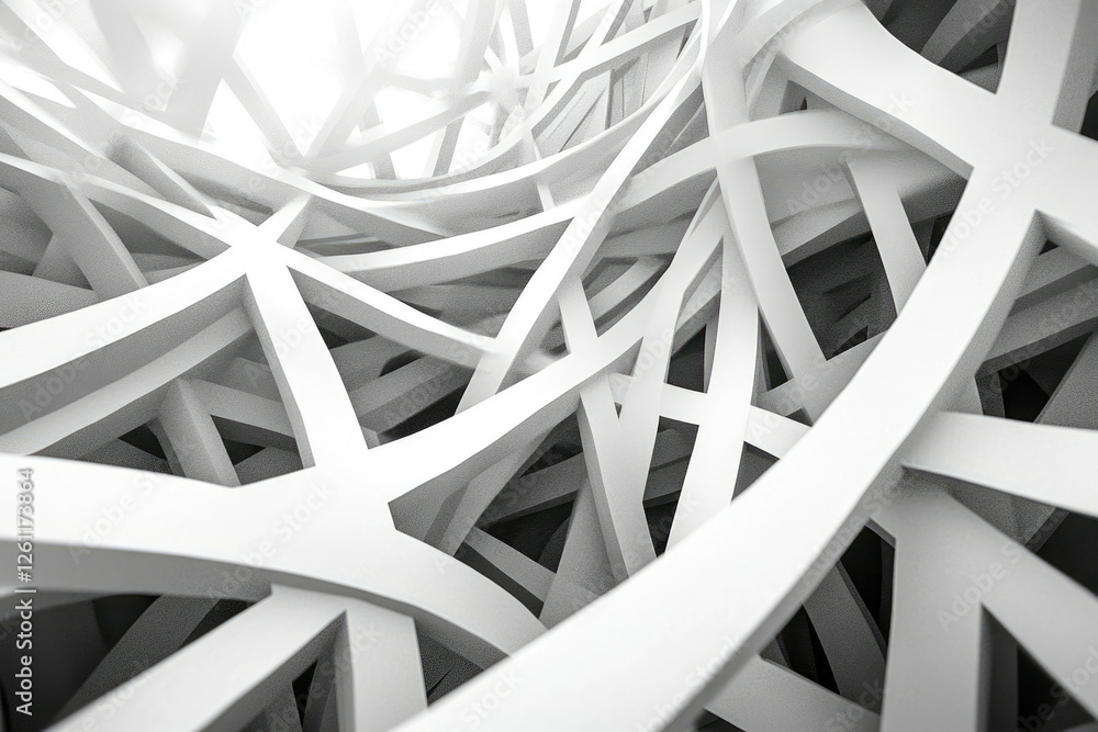 Aufkleber Abstract 3D rendering of complex interwoven white structures creating a dynamic, intricate design.