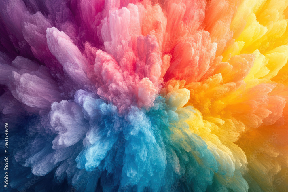 Poster vibrant explosion of colorful smoke, a mesmerizing blend of hues creating a stunning visual spectacl
