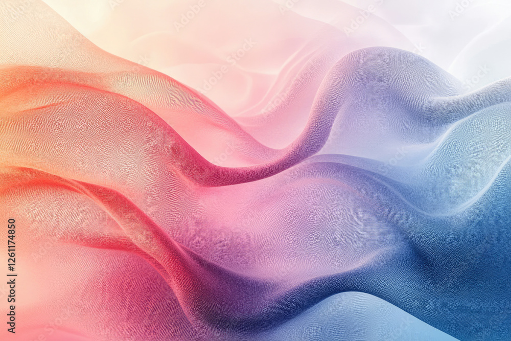 Poster Abstract pastel wave background, flowing fabric texture with soft color gradient.