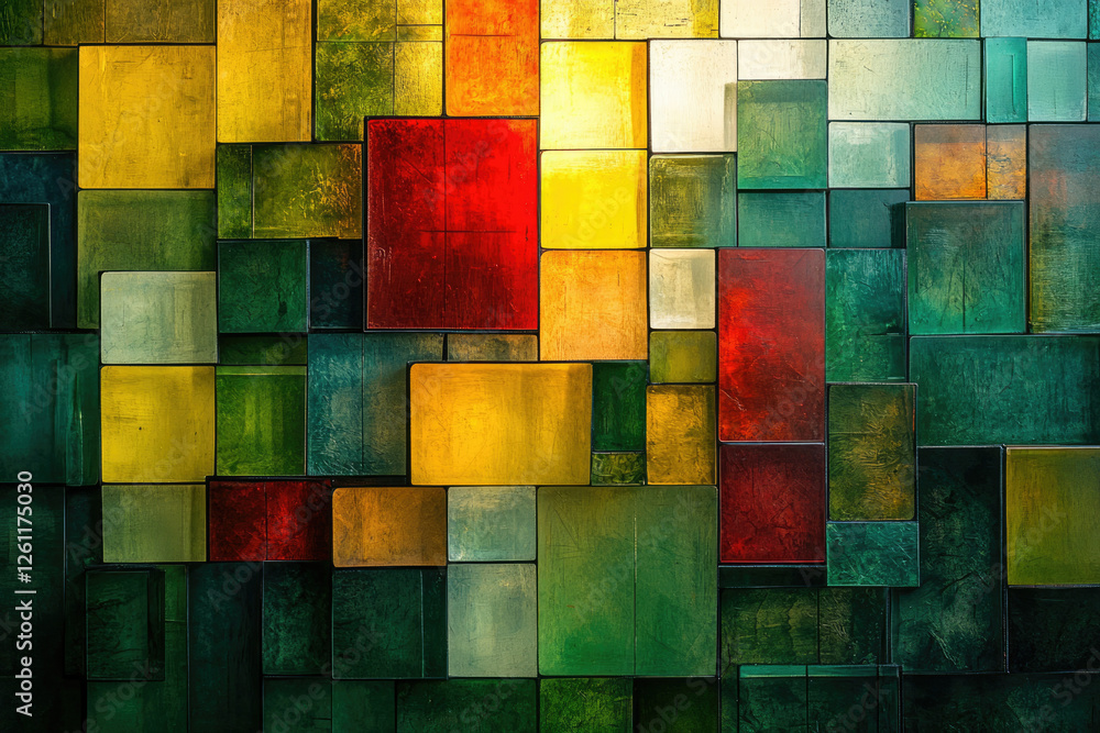 Aufkleber Abstract art featuring a mosaic of colorful squares, creating a visually striking and textured composition.