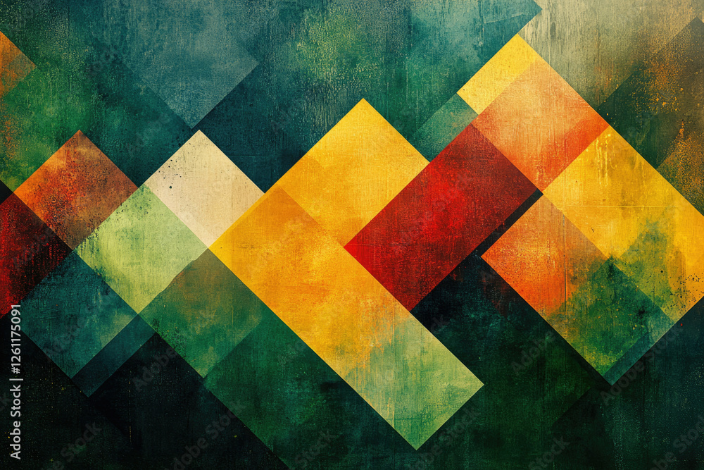 Poster abstract geometric artwork with textured squares in earthy tones, creating a vintage and modern aest