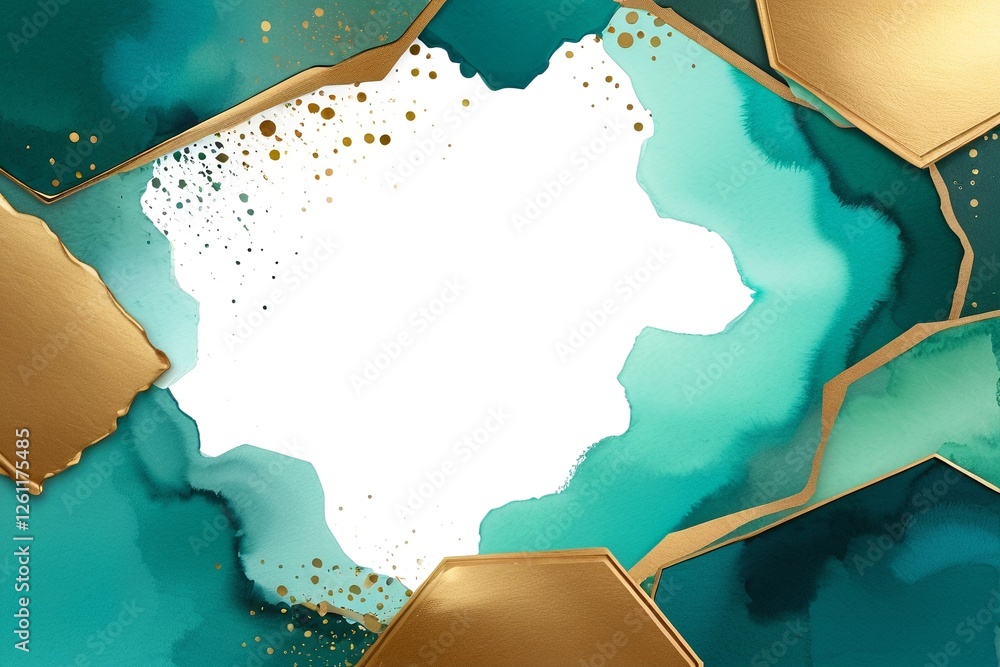 Poster elegant teal and gold abstract background with empty center space