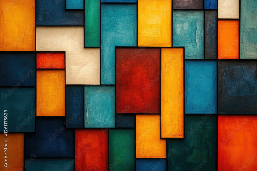 Aufkleber Abstract geometric artwork featuring a vibrant array of rectangular shapes in diverse colors.