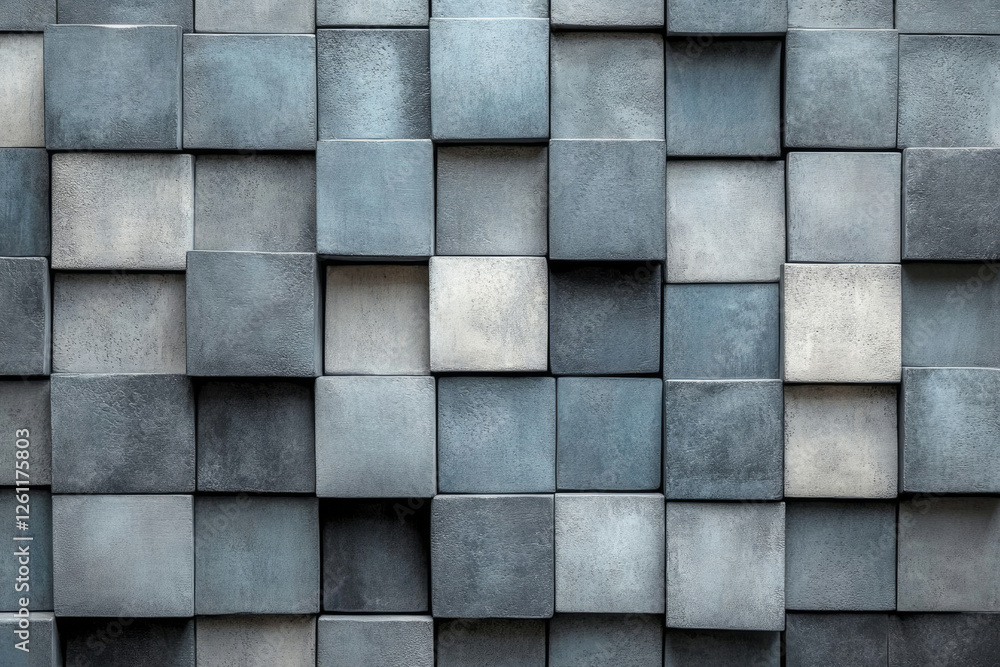 Poster Abstract gray and blue cube texture background. Geometric pattern of 3D blocks.