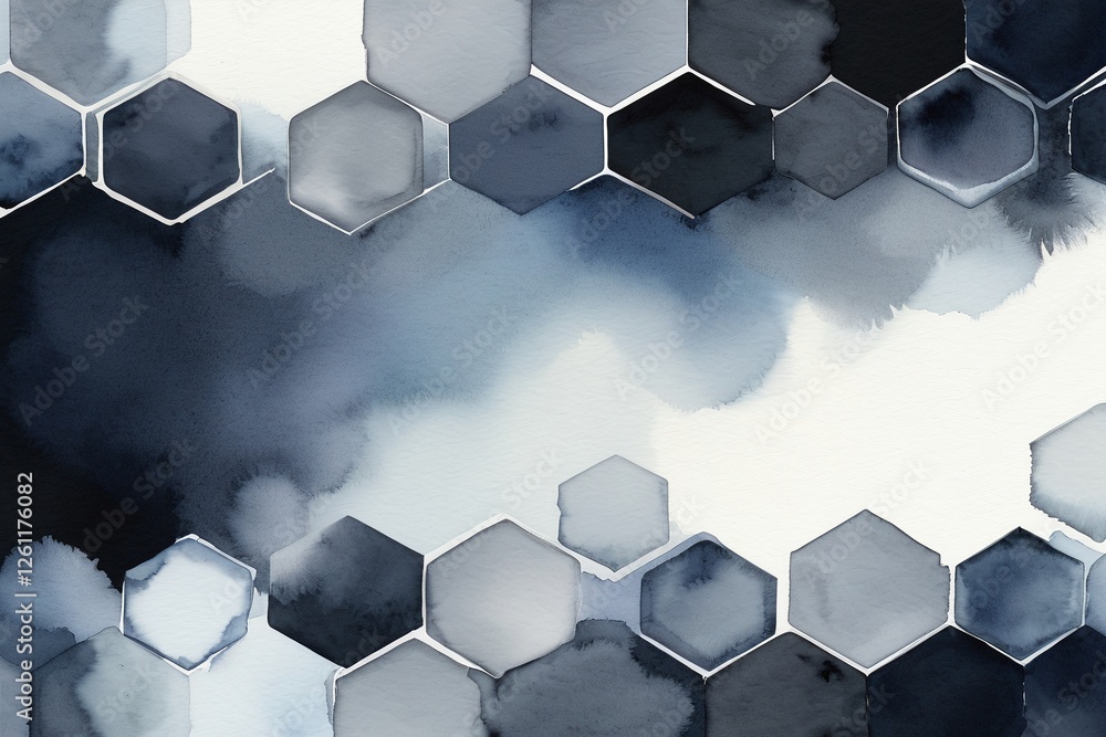 Poster abstract blue hexagonal pattern with watercolor texture background