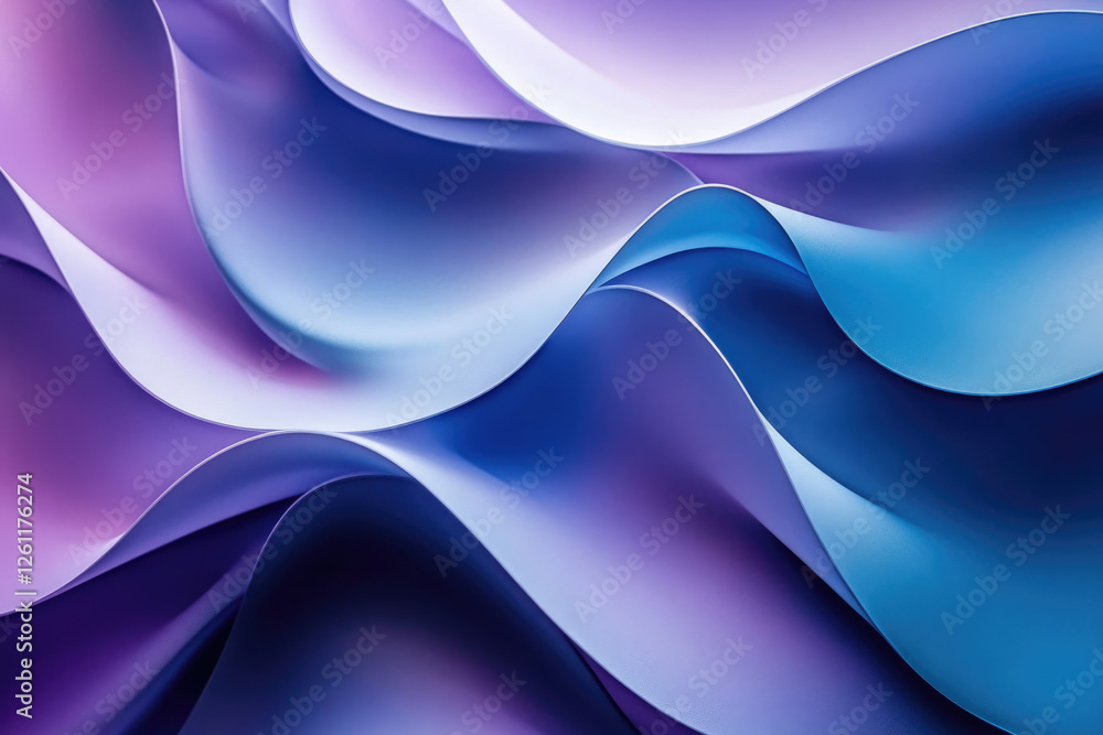 Poster abstract image of flowing, layered, purple and blue hues creating a wavy, dynamic pattern.