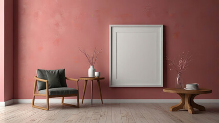 Frame Mockup Modern Interior Pink Wall Background