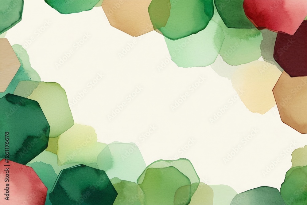Poster abstract watercolor background with green and red hexagonal shapes