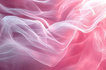 Obraz premium Delicate pink and white sheer fabric with soft, flowing waves and textures.
