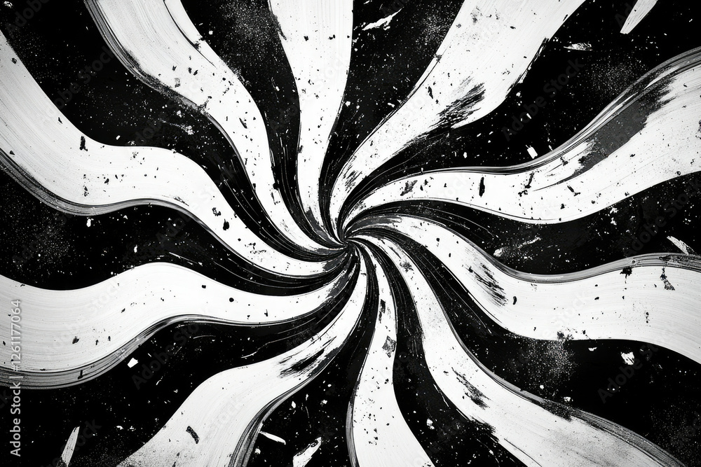 Poster Abstract monochrome swirl painting with black and white brushstrokes, creating a dynamic vortex effect.