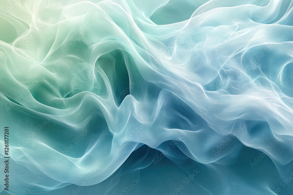 Poster abstract flowing teal and white fabric, ethereal and soft, creating a dreamy, calming effect.