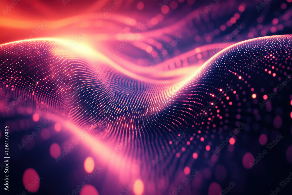 Leinwandbilder abstract background with glowing pink particles forming a wave-like pattern.