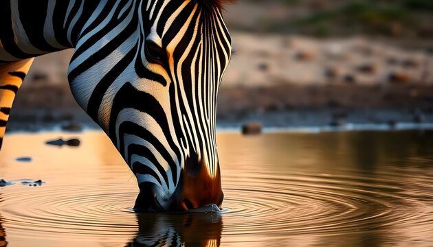a close up of a zebra drinking water