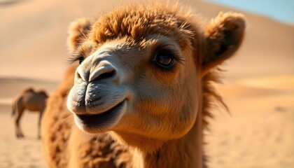 Obraz premium a close up of a camel in the desert