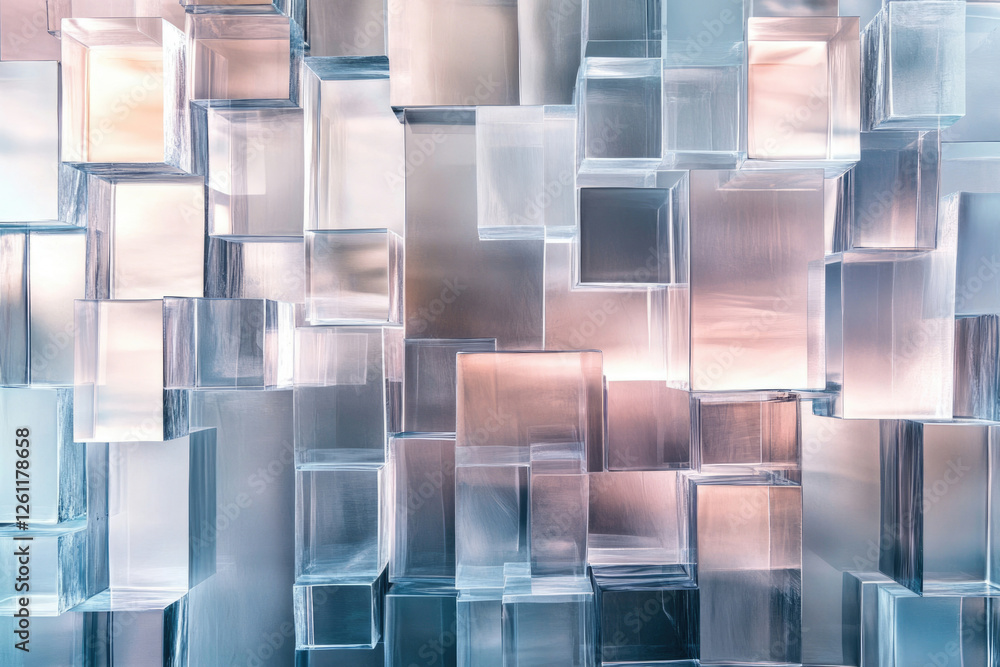 Aufkleber abstract arrangement of translucent cubes in pastel shades, creating a modern, geometric pattern.