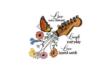 Live every moment laugh everyday love beyond words, Vintage Butterfly Sublimation Design

