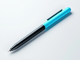 Blue and Black Ballpoint Pen Isolated on Light Gray Background