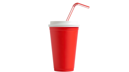 Red soft drink cup with straw on transparent background