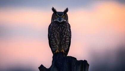 an owl sitting on top of a tree stump
