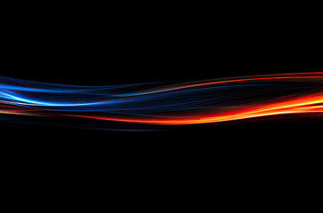 Abstract blue-orange light streaks, dark background, website banner