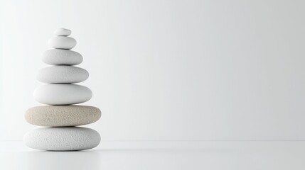Peaceful Stack of Smooth White Stones on Minimalist Background