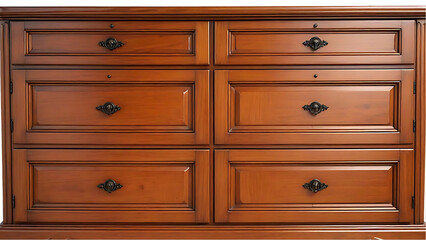 A brown wooden dresser isolated on transparent background