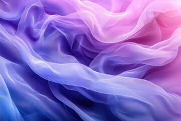 Obraz premium Draped ombre chiffon fabric in shades of purple, blue, and pink, showcasing its soft texture and delicate folds.