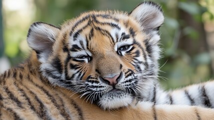Obraz premium Adorable Tiger Cub Resting in Enclosure
