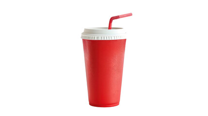 Red soft drink cup with straw on transparent background