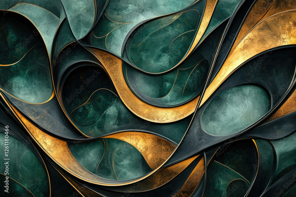 Aufkleber abstract artwork featuring swirling, textured teal and gold elements creating a luxurious, ornate de