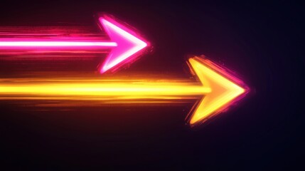 Glowing neon arrows, motion blur, dark background, digital art, website banner