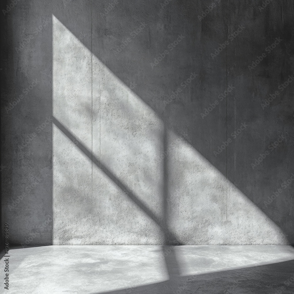 Poster light streams through an unseen window, casting dynamic shadows on a rough, cement wall. this quiet 