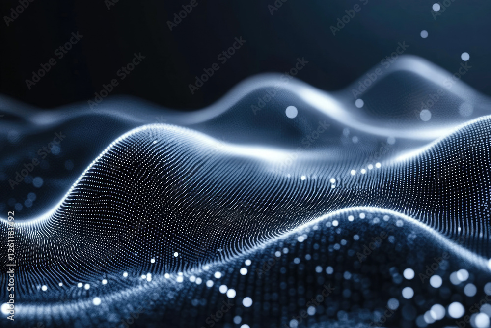 Aufkleber Abstract digital landscape of flowing particles, creating a dynamic and futuristic wave pattern.