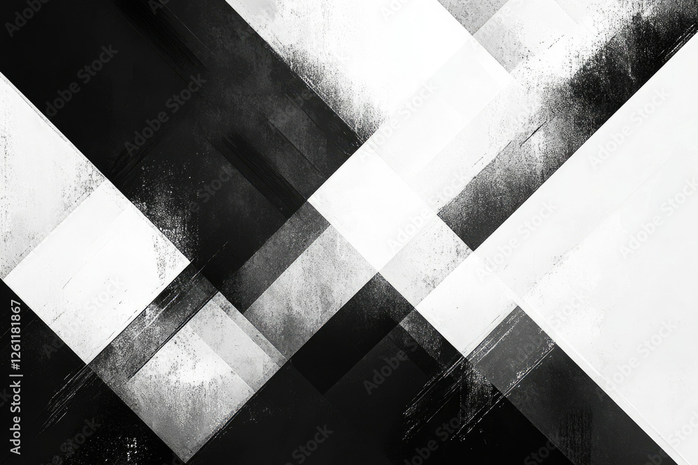 Poster Abstract grayscale geometric pattern with textured intersecting lines and grunge effect.
