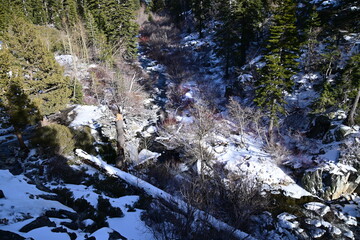 beautiful waterfall at lake Tahoe in winter