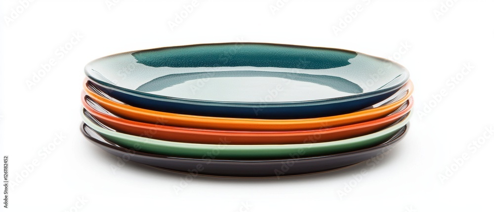 Poster Stacked Colorful Plates in Elegant Arrangement for Table Setting