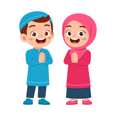 little muslim kids with greeting pose
